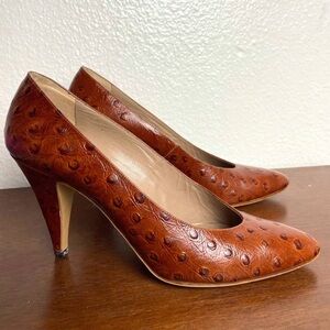 Vintage Ostrich  Brown Leather Women's Heels